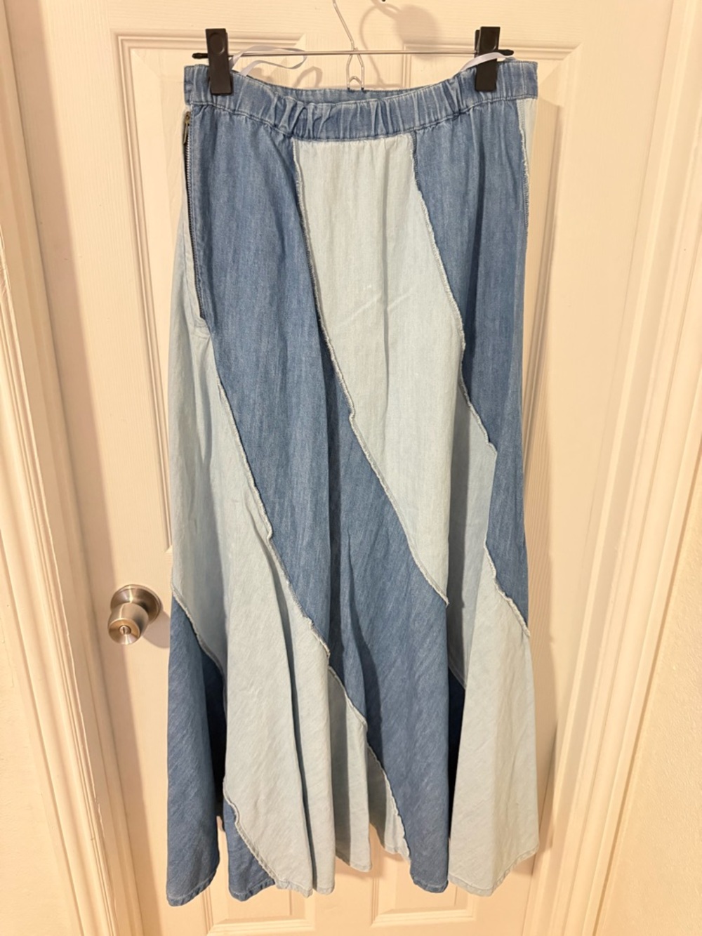 Free People Patchwork Two-Tone Denim Maxi Skirt - Light Blue & Medium Blue